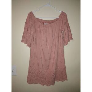 Madewell Pink Eyelet Midi Dress Cottagecore Romantic Puff‎ Sleeve Size 8